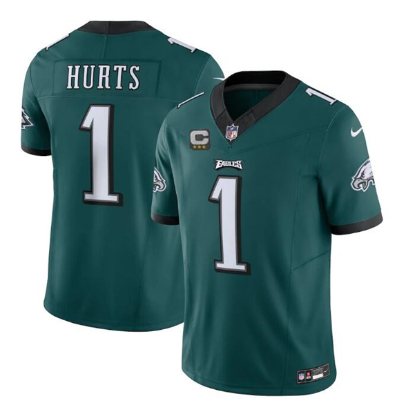 Men's Philadelphia Eagles #1 Jalen Hurts Green 2023 F.U.S.E. With C Patch Vapor Untouchable Stitched Football Jersey